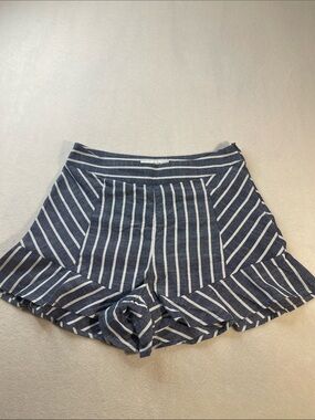 LYDELLE SIZE M Striped Navy Ruffle Hem Women’s Shorts SIDE ZIPPER